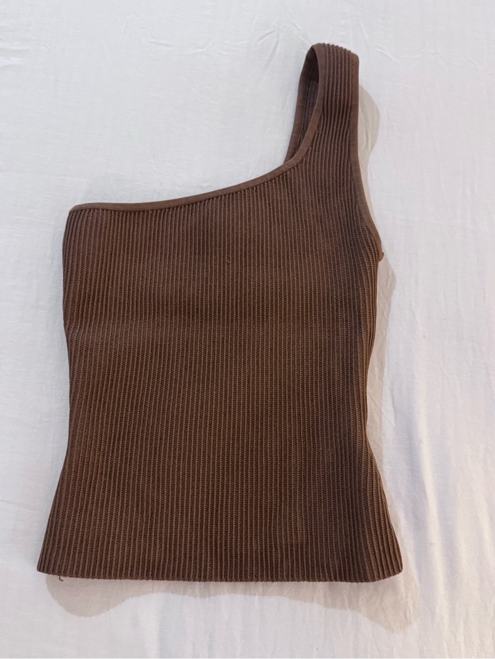 Babaton Tan Ribbed Knit One-Shoulder Tank